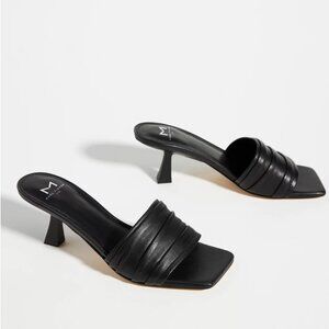 Marc Fisher Caleno Sandals, Sculpted Kitten Heel Square Toe, Black Size 7.5